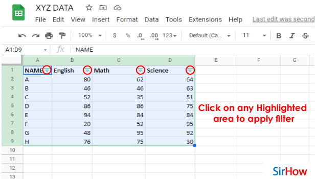 image titled Create Filter in google sheet step 4